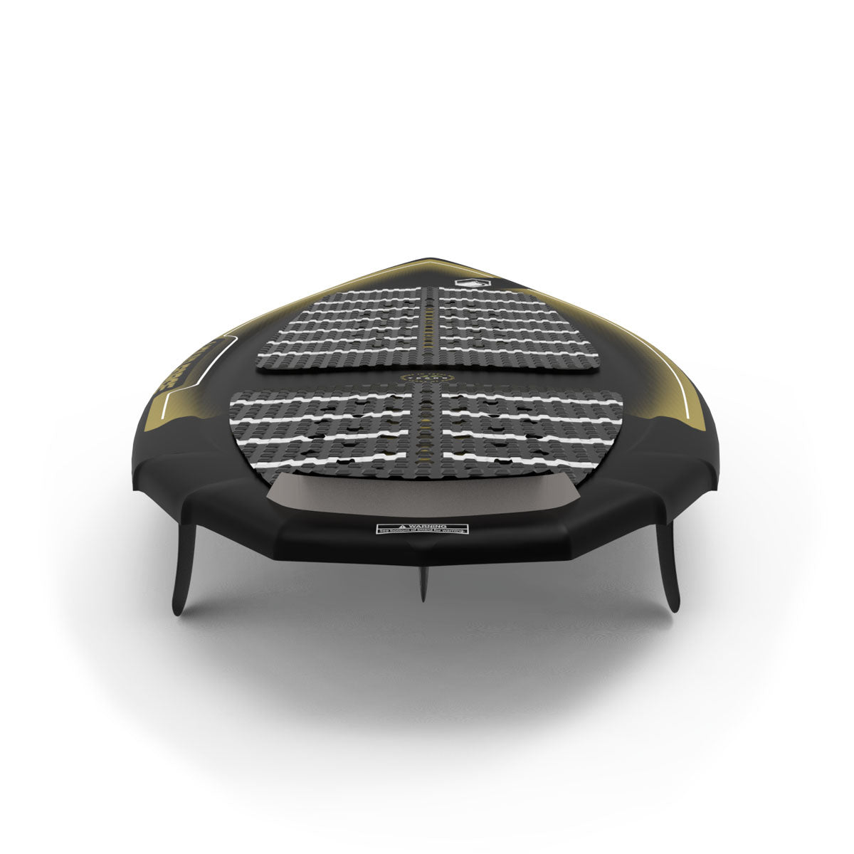 Rear view of Primo board highlighting three fins and diamond-tail design.