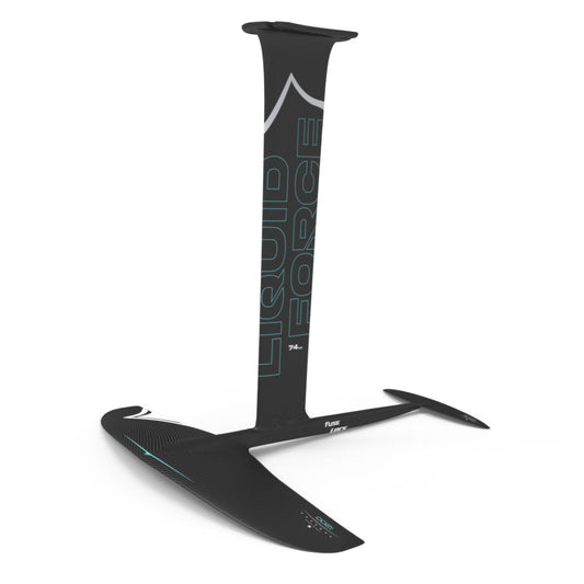 Liquid Force black Carbon Horizon 1200 FuseLock hydrofoil kit with white and teal accents.