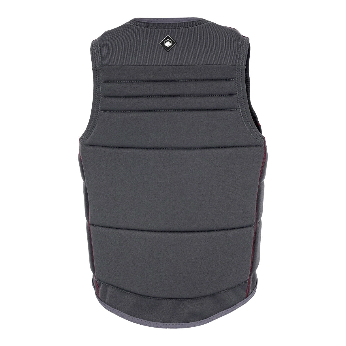 Back view of the Fuse Comp Vest in charcoal gray with quilted panels and diamond logo at the neck.