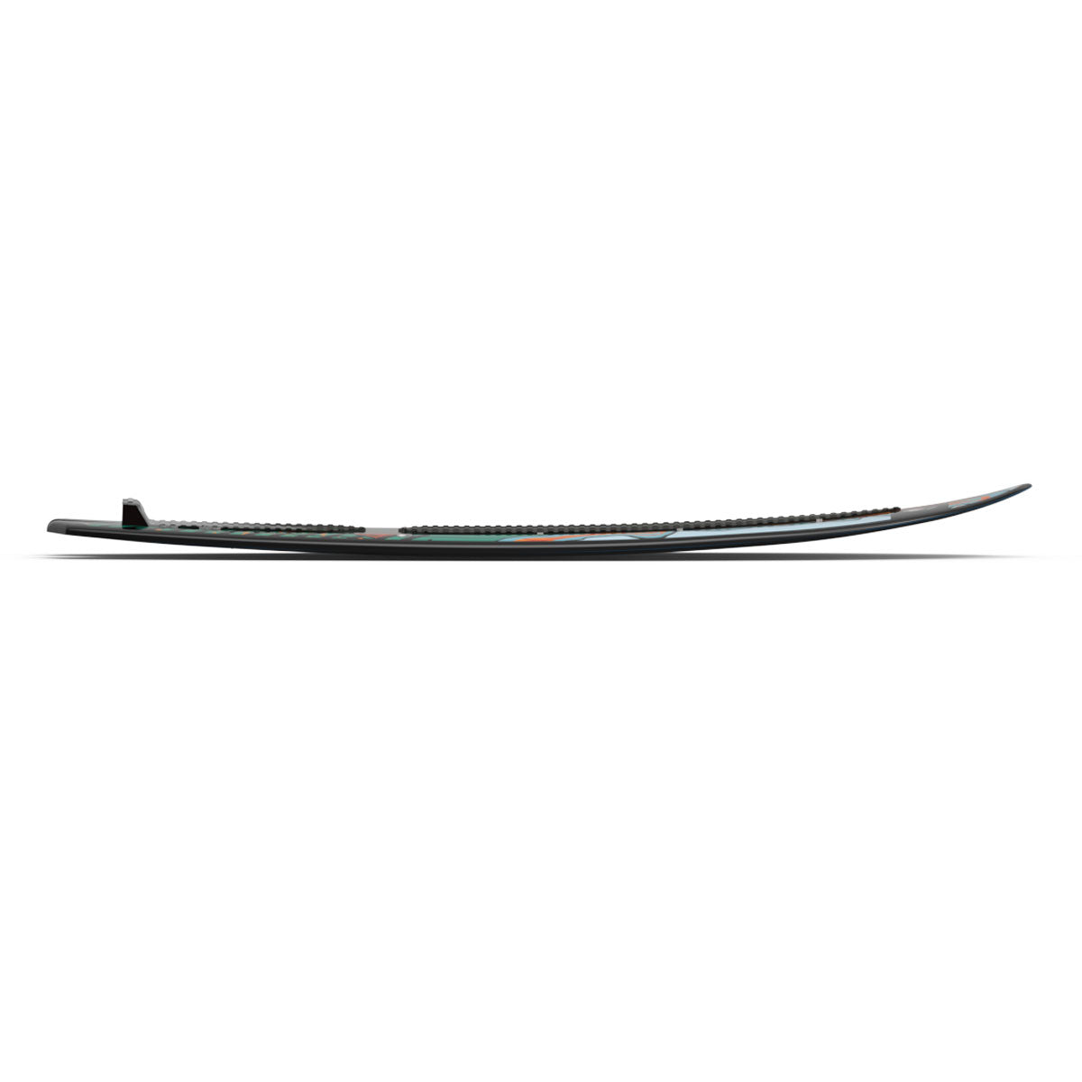Side profile of Rocket Combo wakesurf board showing slight rocker shape.